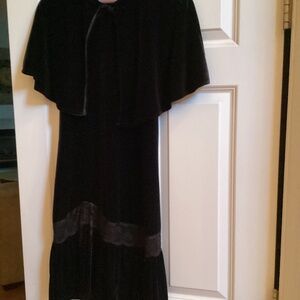 Girls 2 piece sleeveless black velvet dress with bolero cape